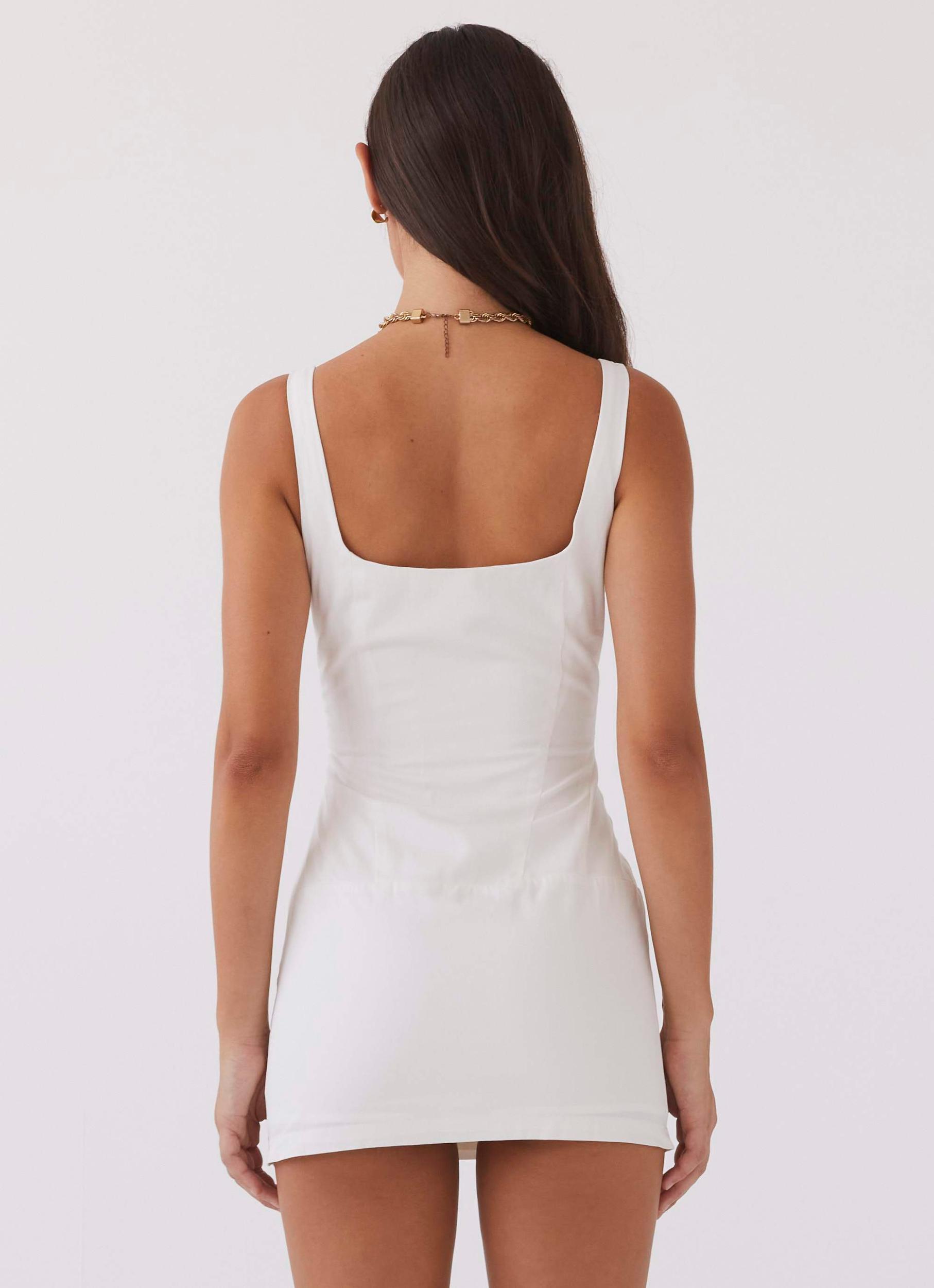 Casey Lace Up Mini Dress - White Product Image
