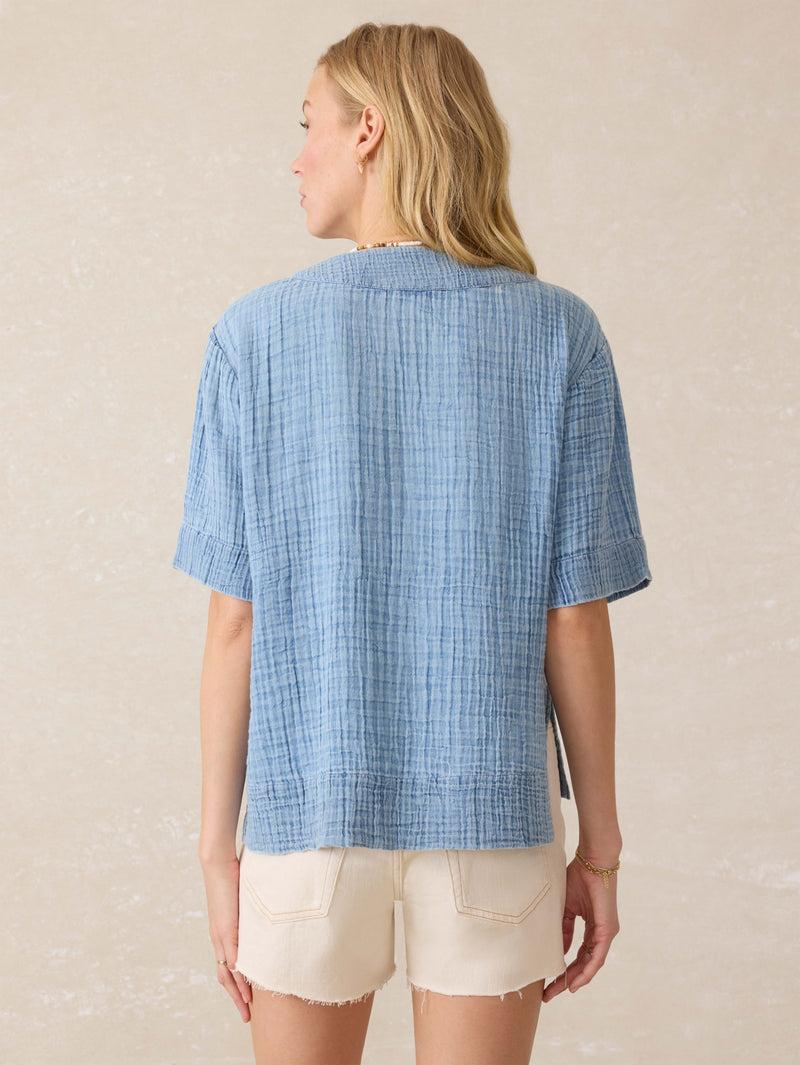 Dune Cotton Gauze Short Sleeve Popover - Light Indigo Wash Product Image