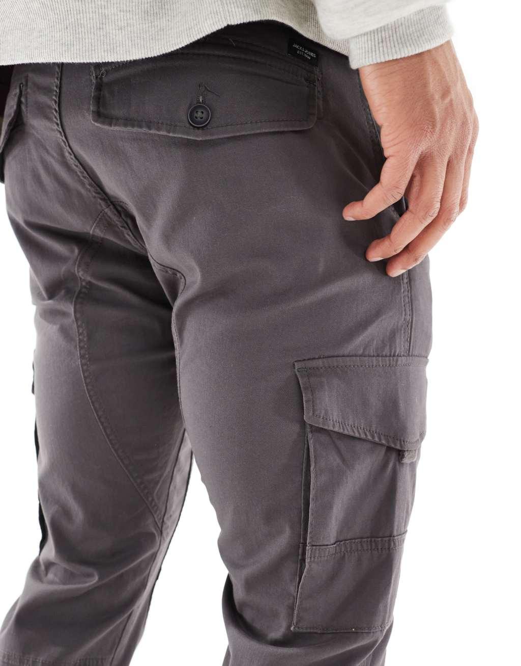 Jack & Jones Intelligence cuffed cargo pants in gray  Product Image