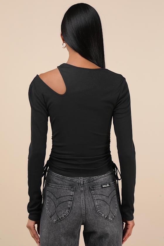 Exceptional Fit Black Cutout Long Sleeve Drawstring Crop Top Product Image