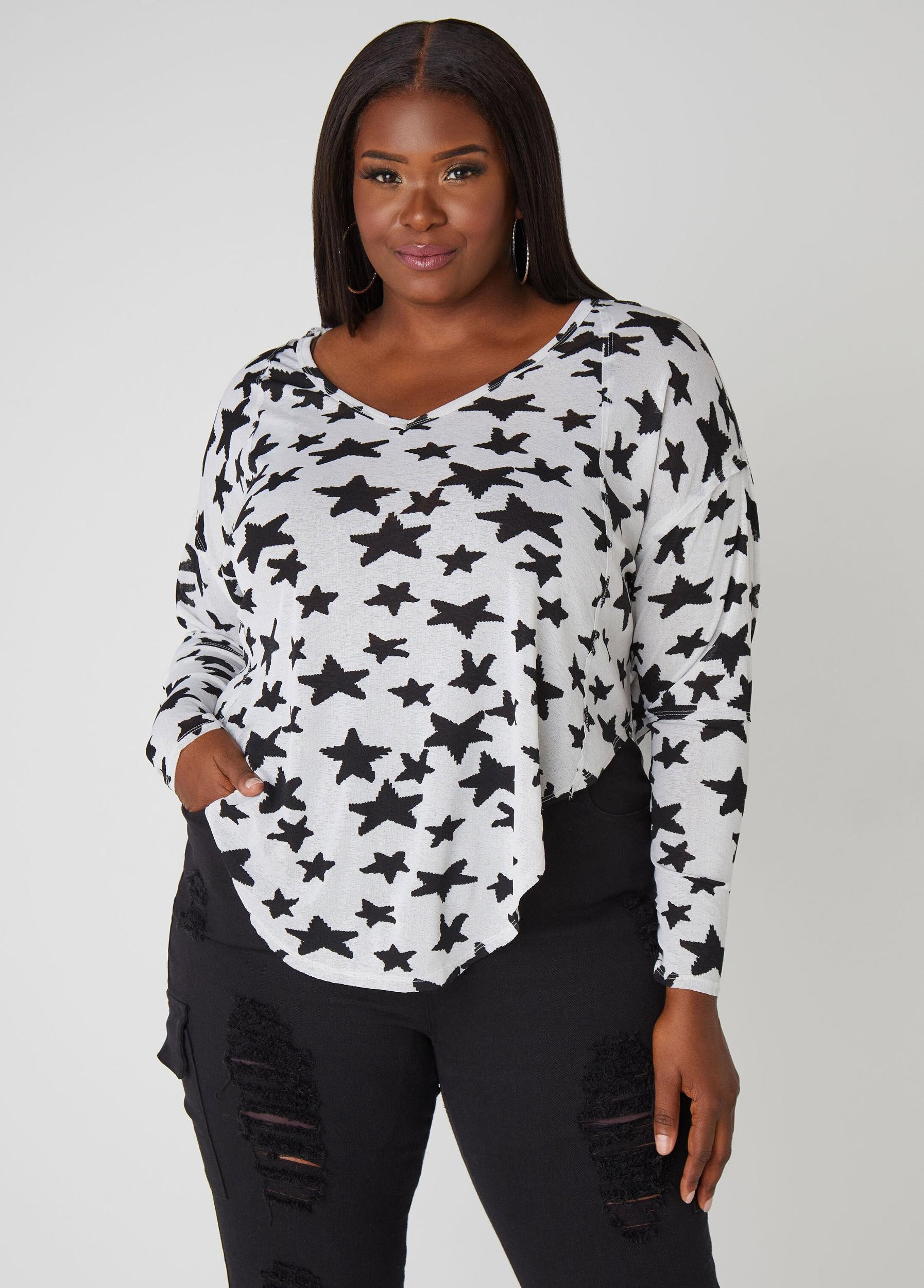 Plus Size Slub Knit V Neck Top Ashley Stewart Product Image