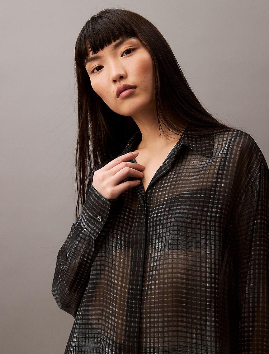 Chiffon Printed Relaxed Button-Down Shirt Product Image