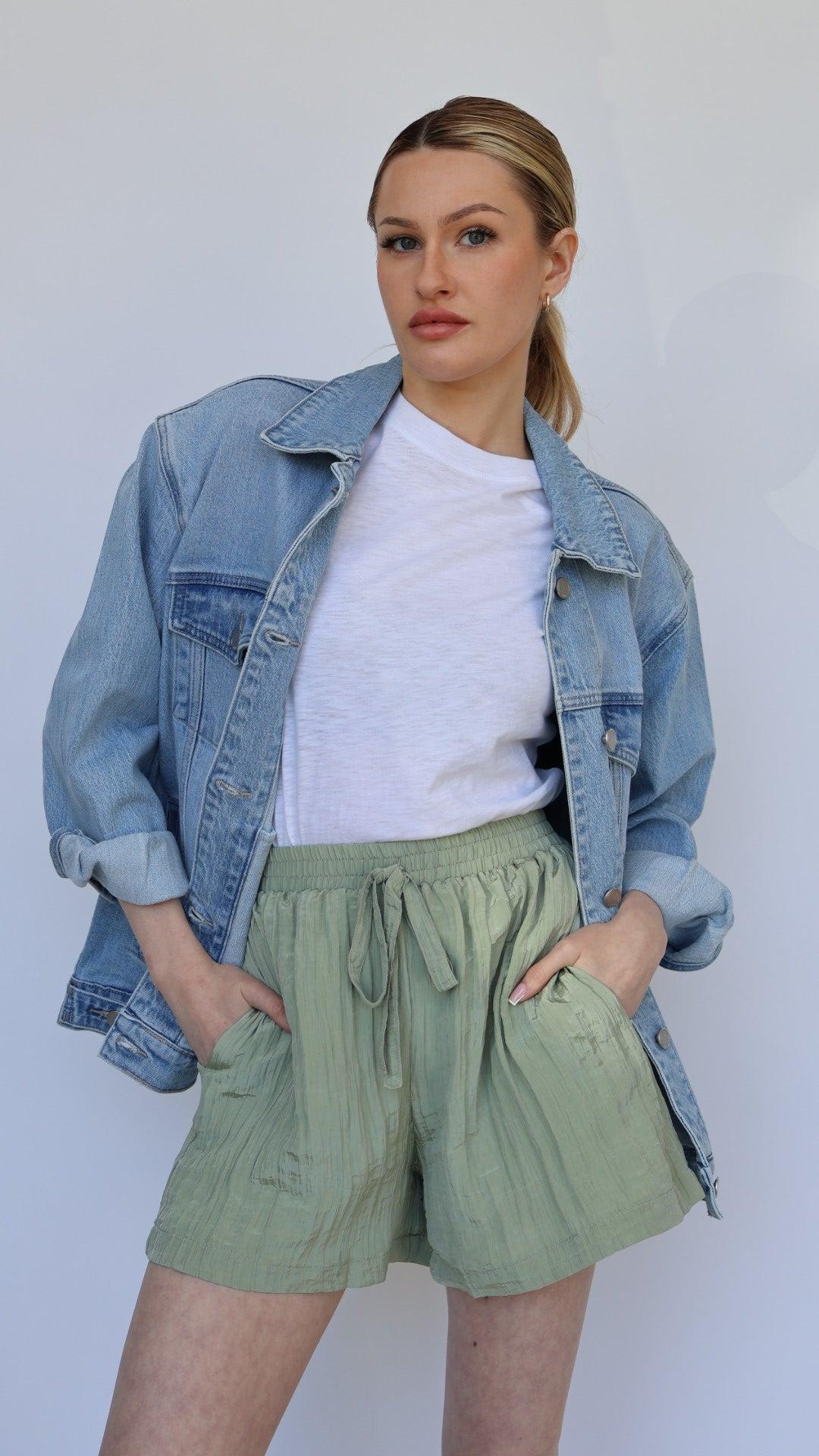 Cassie Solid Textured Drawstring Short Product Image