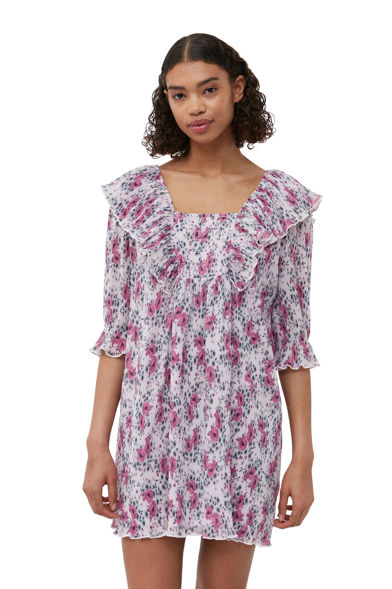 Pleated Georgette Ruffle Mini Dress Product Image