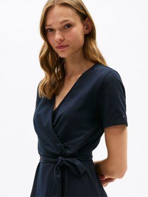 Short-Sleeve Faux Wrap Dress Product Image