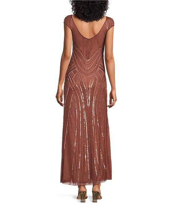 Pisarro Nights Beaded Mesh Boat Neck Cap Sleeve Blouson Gown Product Image