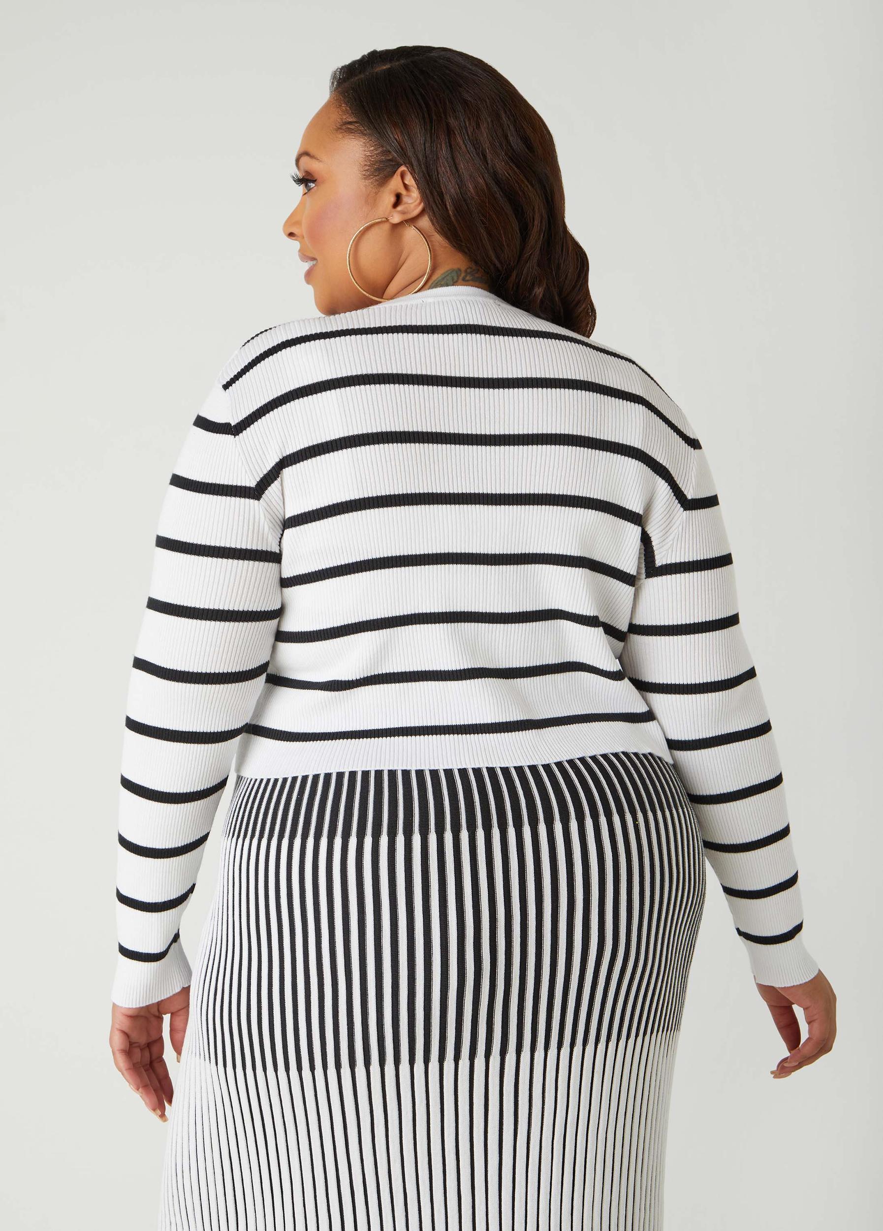Plus Size Cropped Striped Cardigan Ashley Stewart Product Image