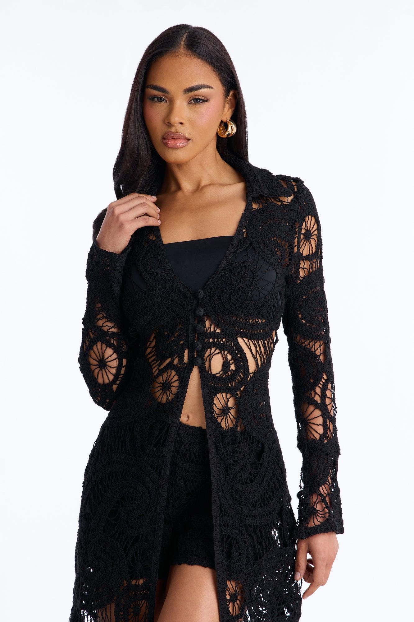Carly Crochet Short Set - Black Female Product Image