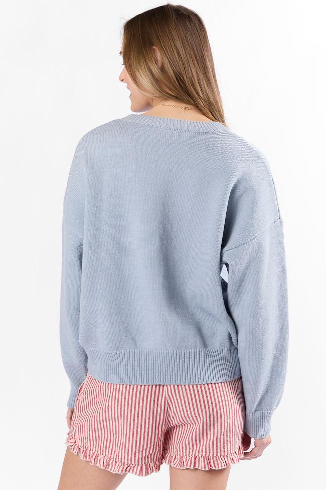 Too Much To Bear Light Blue Cherries Sweater FINAL SALE Product Image