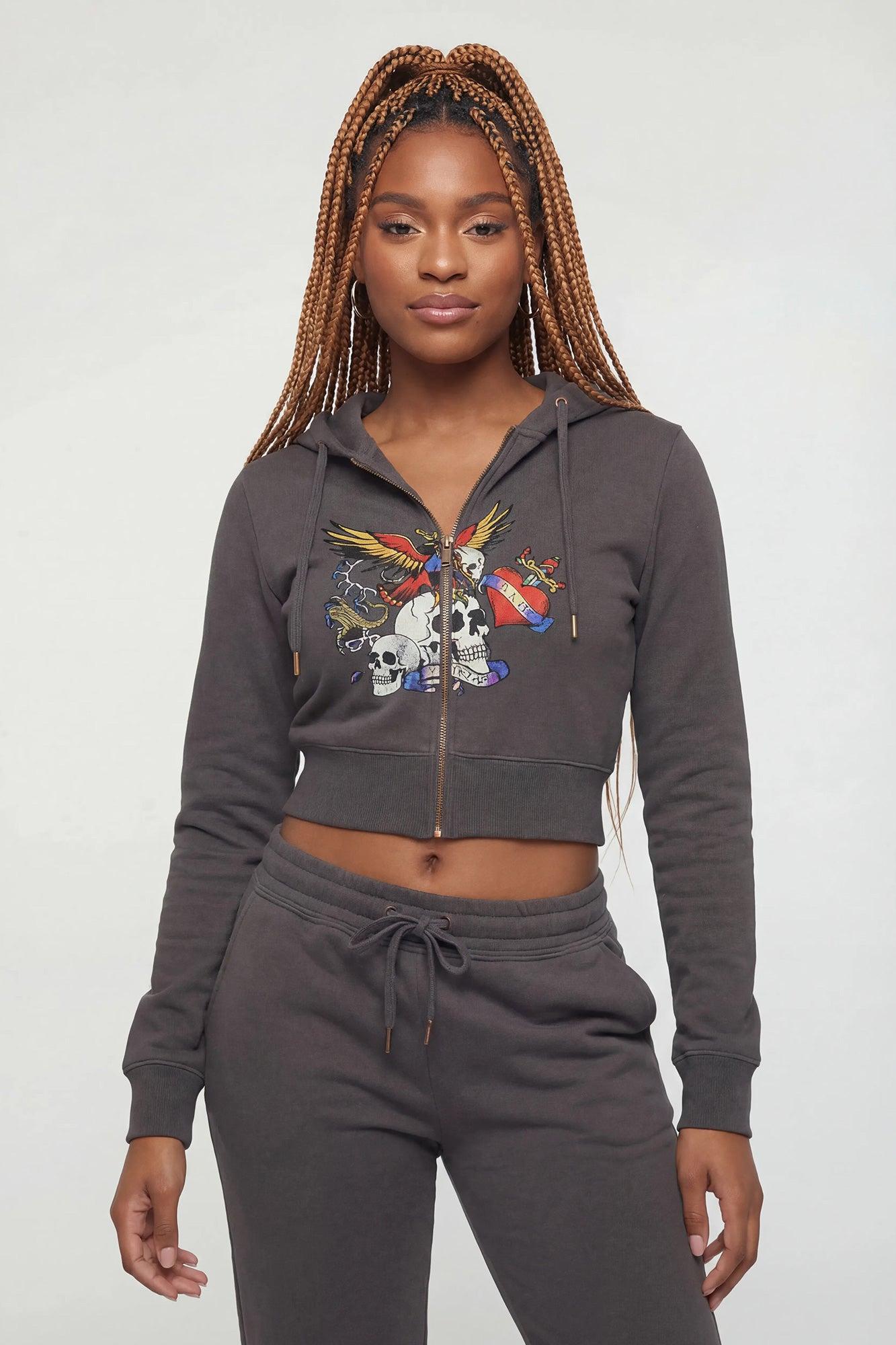 Graphic Fleece Cropped Zip-Up Hoodie Female Product Image