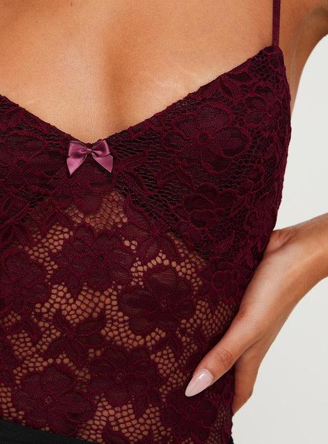 Pennard Lace Bodysuit Wine Product Image