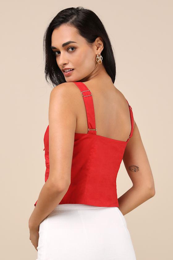 Earlene Red Tie-Front Button-Up Tank Top Product Image