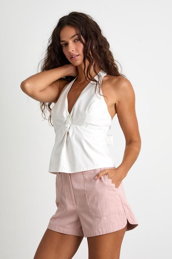 Marnie Blush Pink Twill High-Rise Shorts Product Image