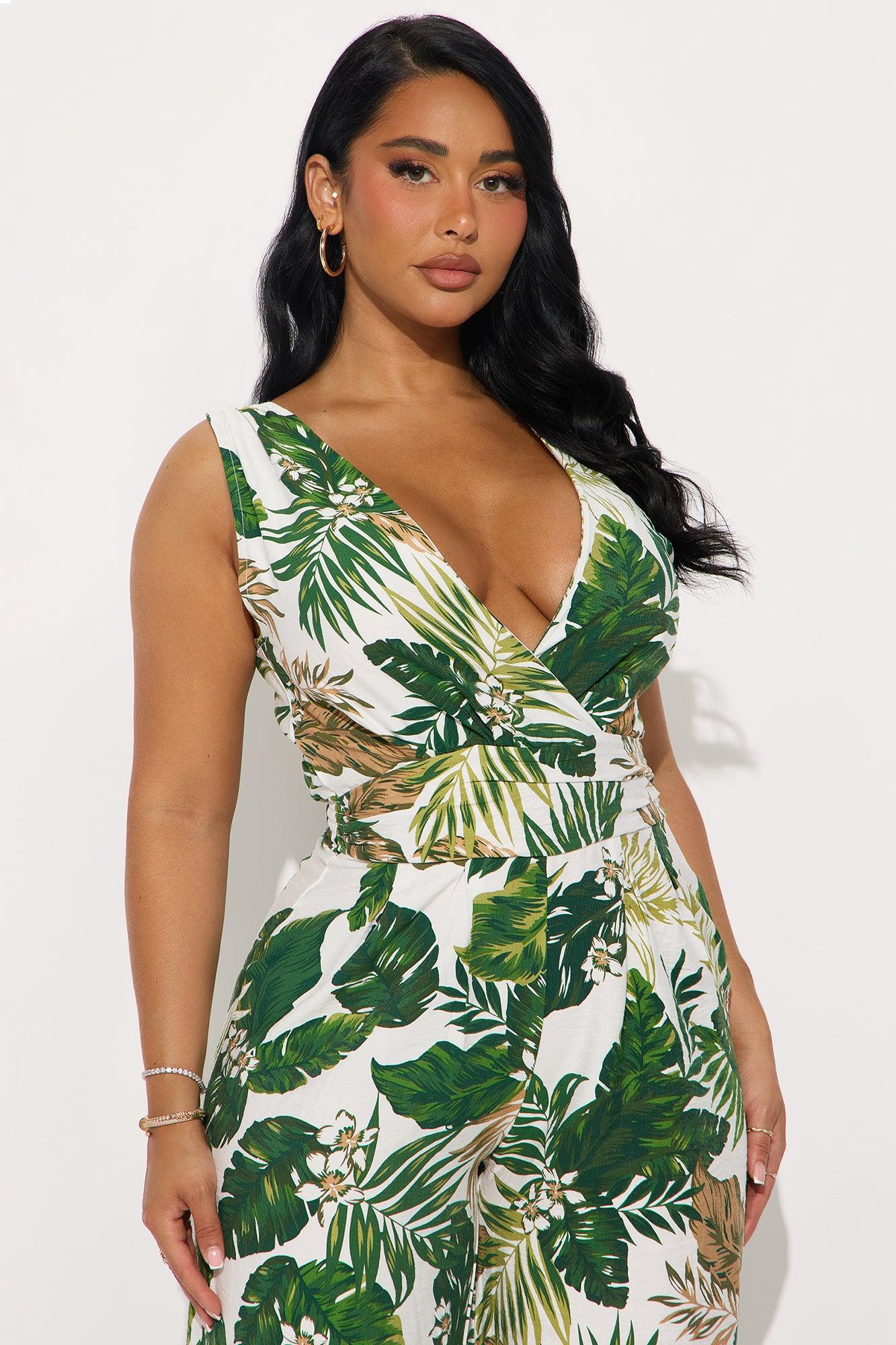 Golden Palms Wide Leg Jumpsuit - Green/combo Female Product Image