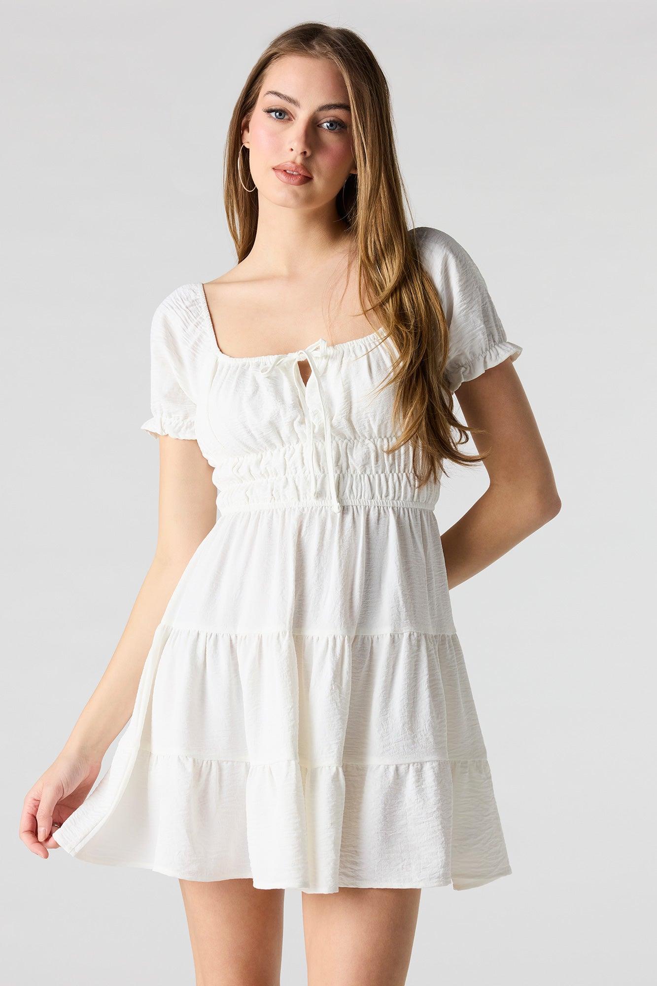 Short Puff Sleeve Tiered Mini Dress Female Product Image
