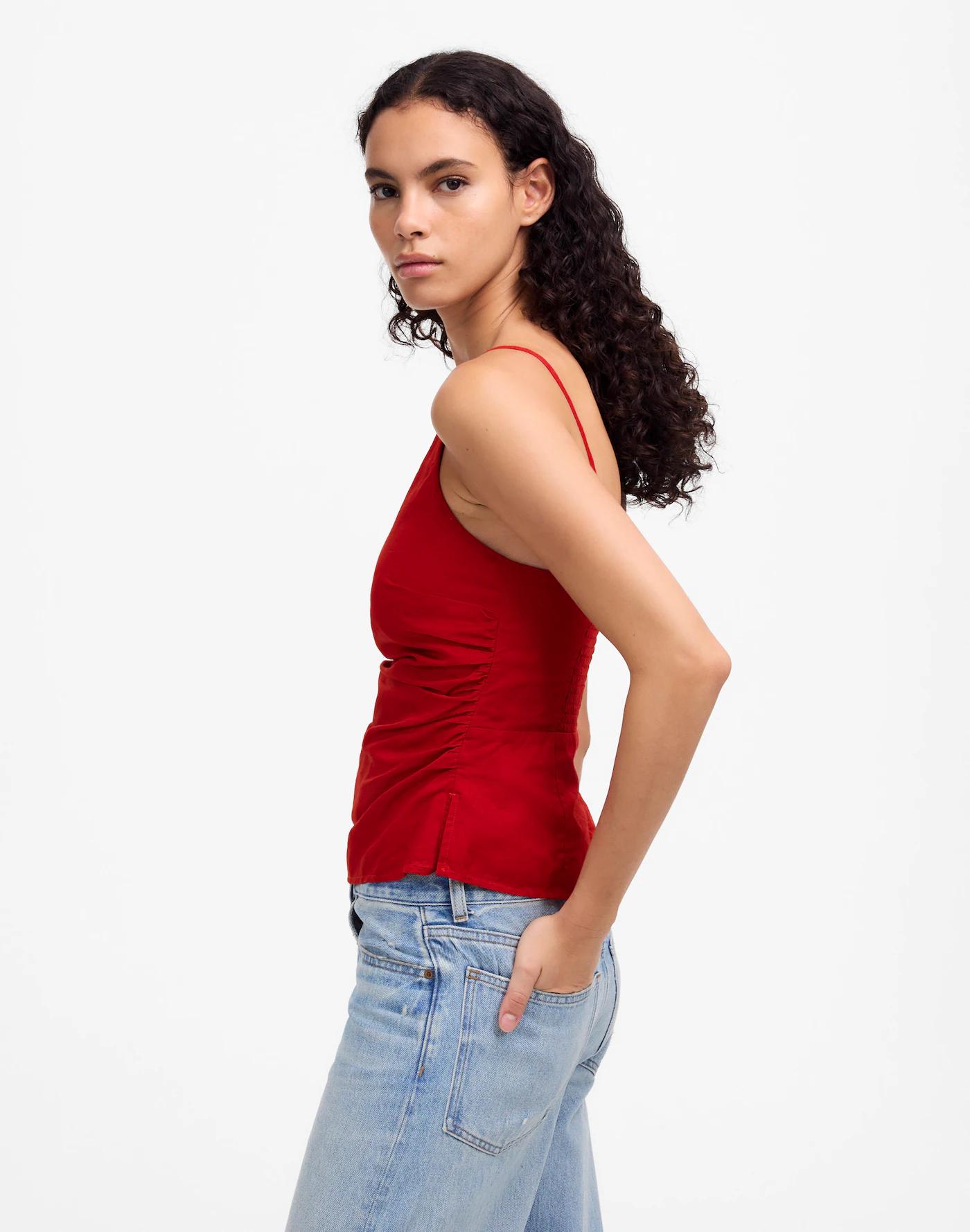 Ruched Squareneck Tank in Linen-Cotton Product Image