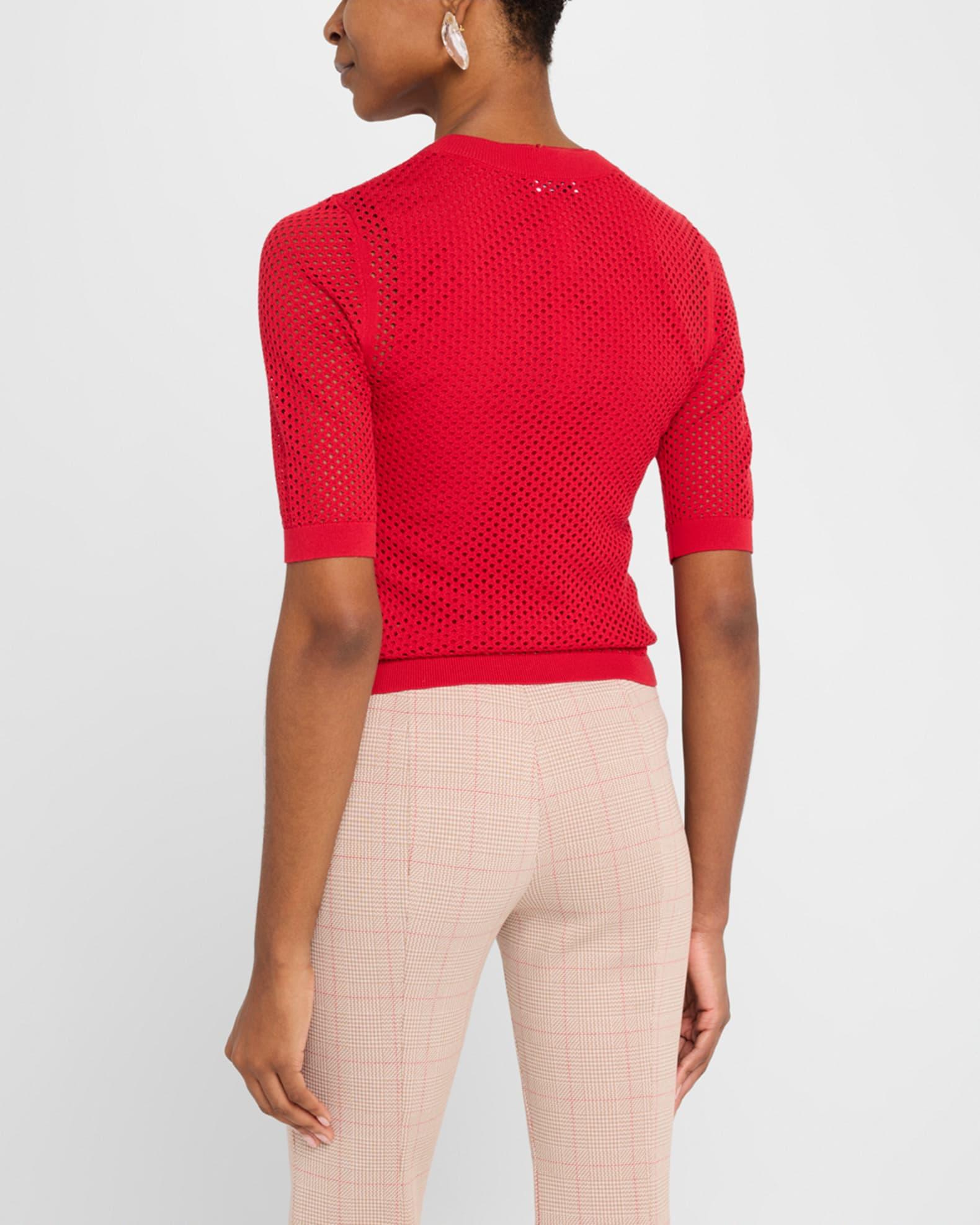 Crop-Sleeve Mesh Knit Sweater Product Image