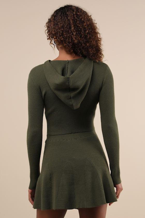 Delightful Duo Olive Ribbed Hooded Two-Piece Sweater Mini Dress Product Image