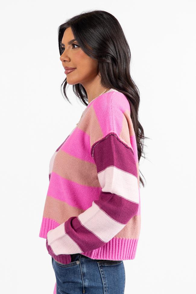 Take Your Time Pink and Berry Multi Color Block Striped Crop Sweater FINAL SALE Product Image