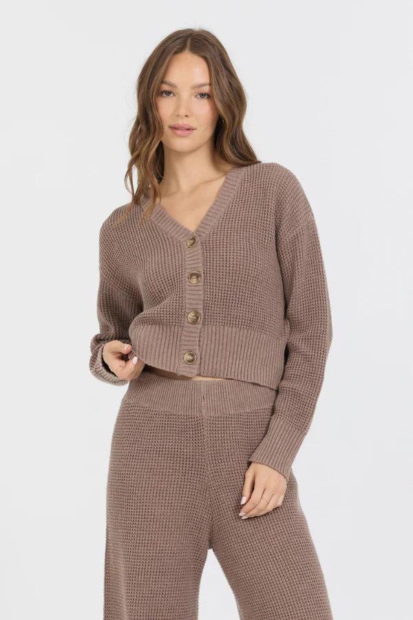 Heather Brown Waffle Knit Flared Pant Product Image