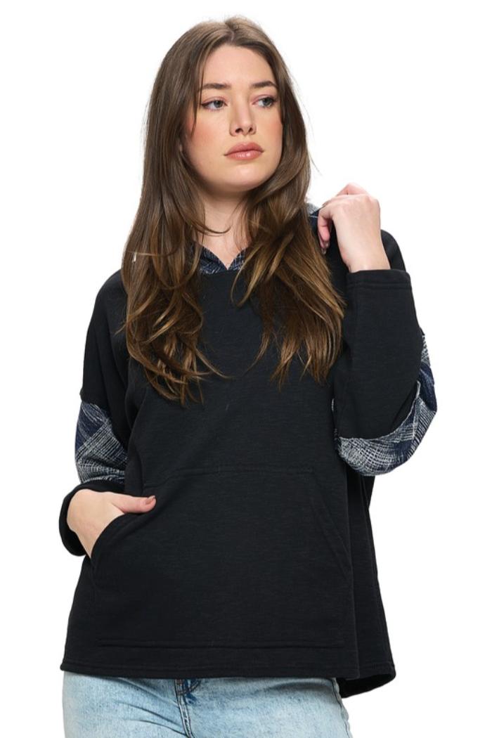 Plaid Color Block Hoodie Product Image