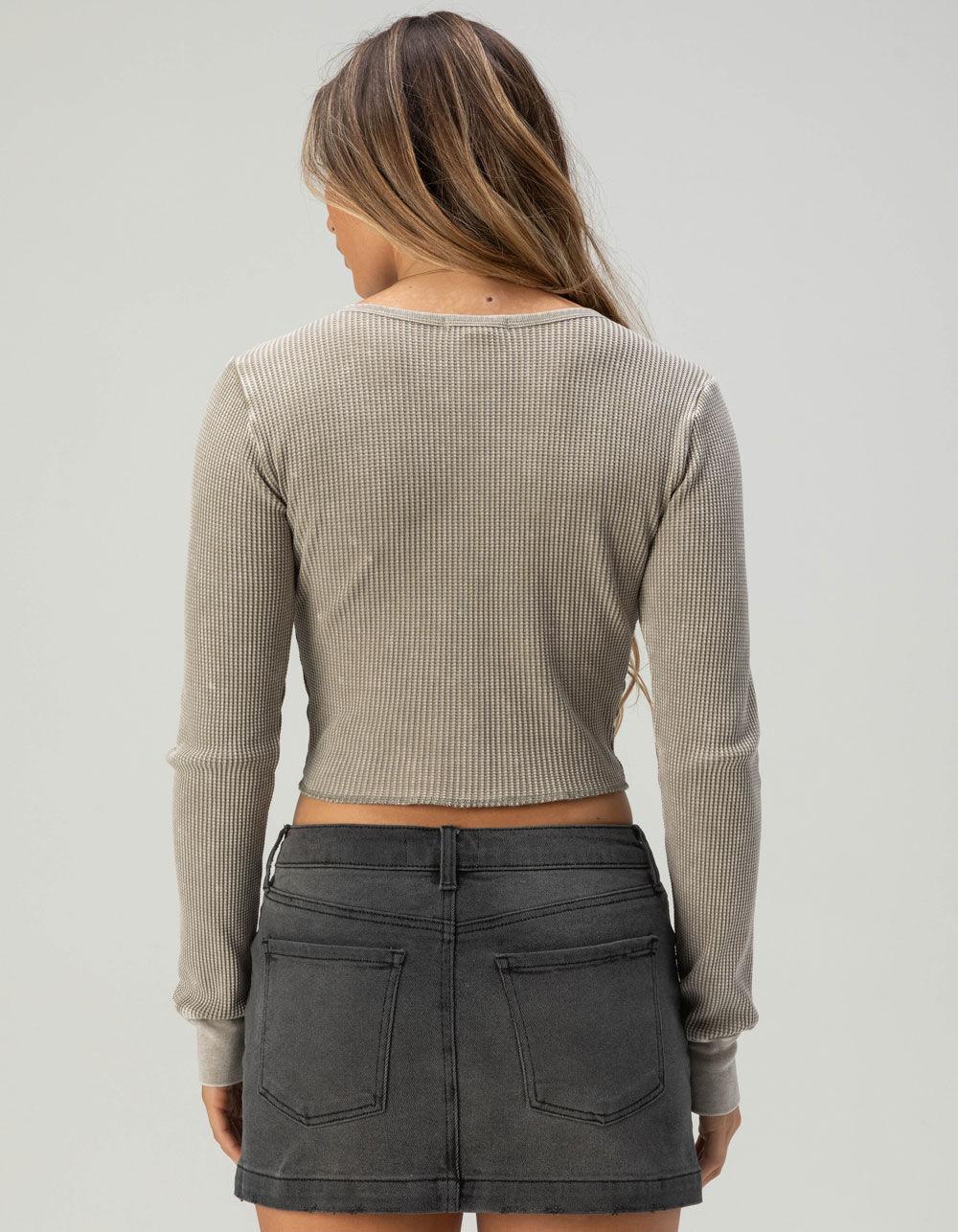 FULL TILT Womens Long Sleeve Thermal Cardigan - OLIVE Product Image