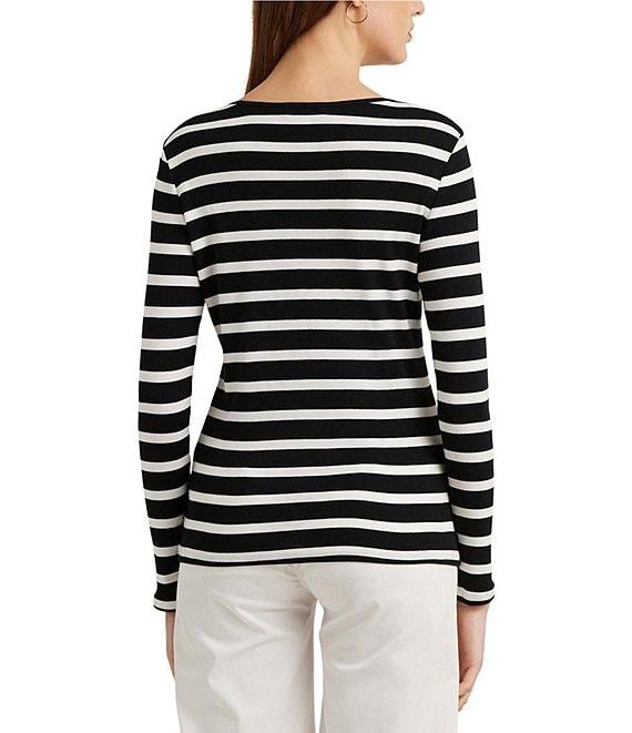 Lauren Ralph Lauren Cotton Stripe Crew Neck Long Sleeve Slim Fit Top Product Image