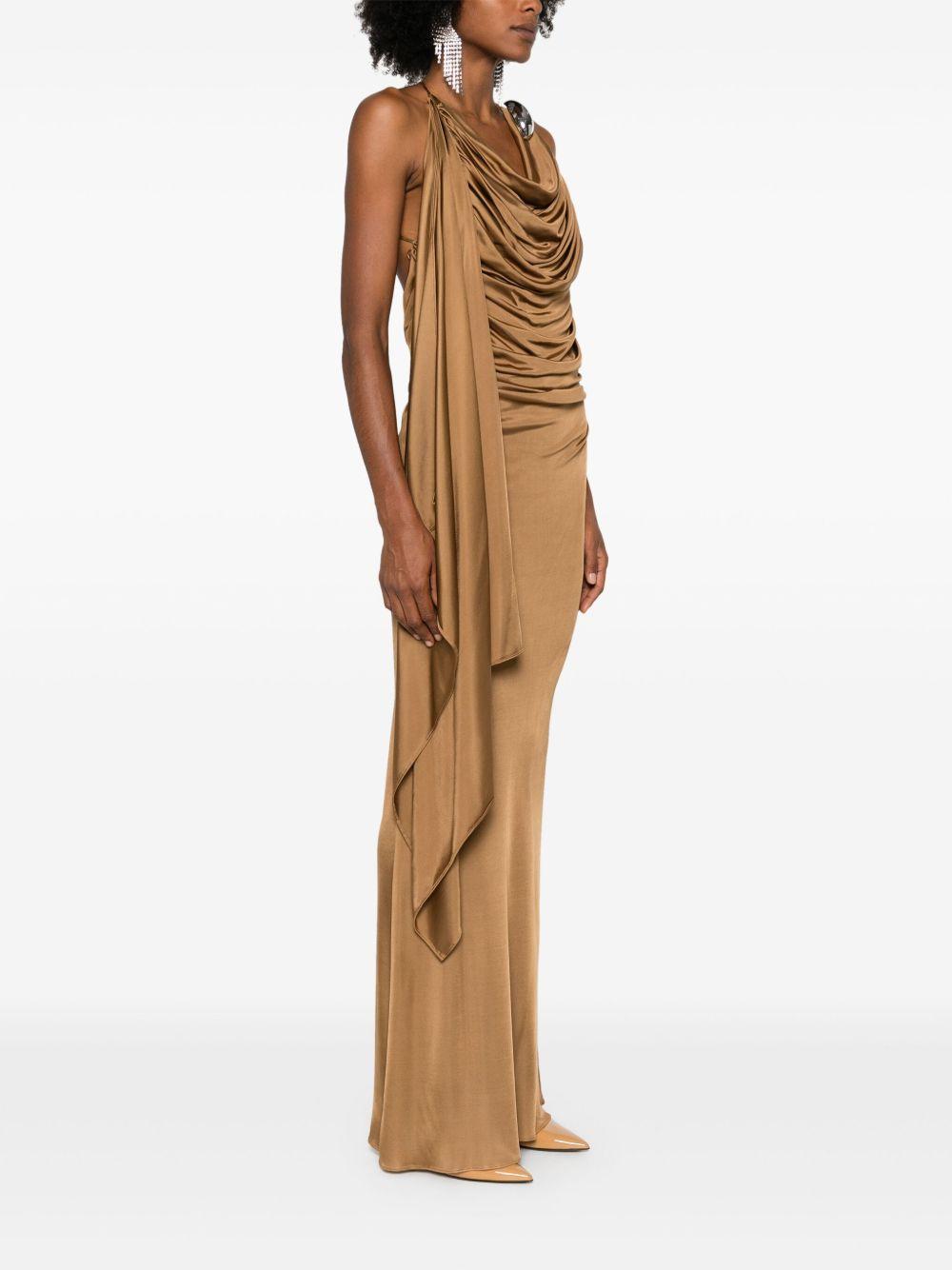 brooch-detail draped maxi dress Product Image