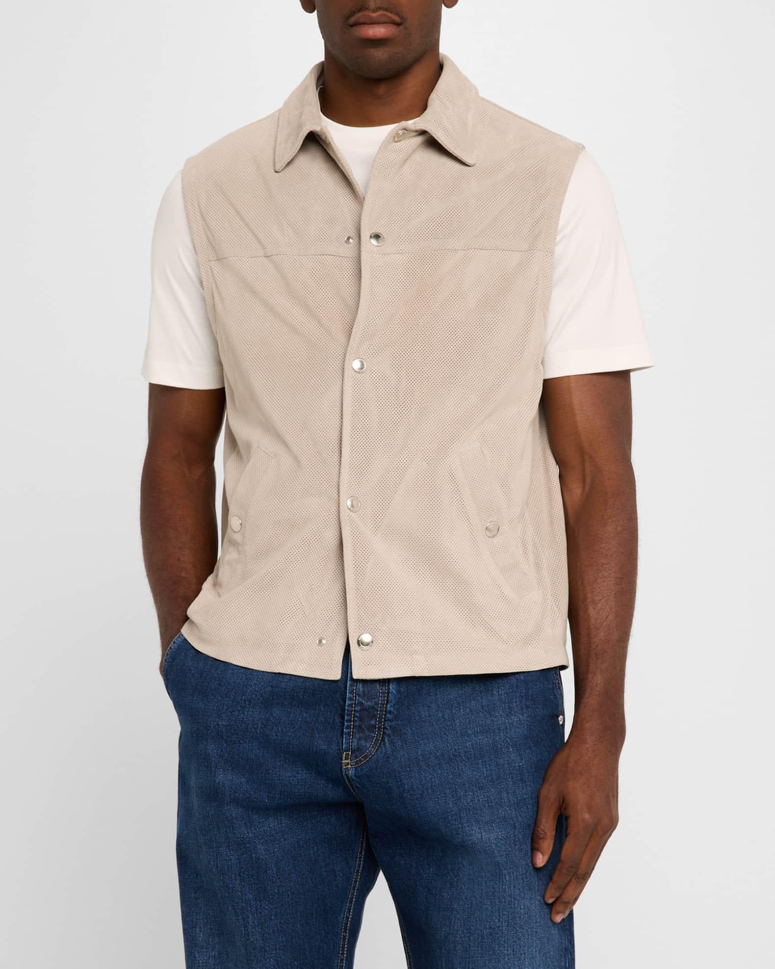 Men's Perforated Suede Snap-Front Vest Product Image