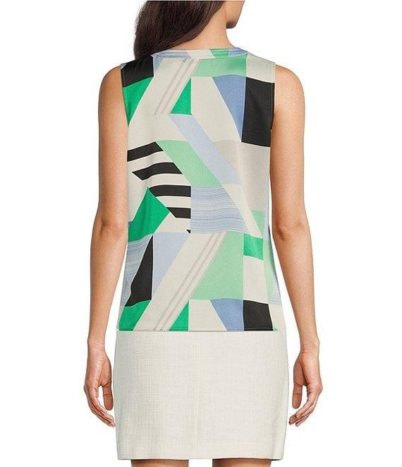 KARL LAGERFELD PARIS Woven Printed V-Neck Crisscross Sleeveless Top Product Image