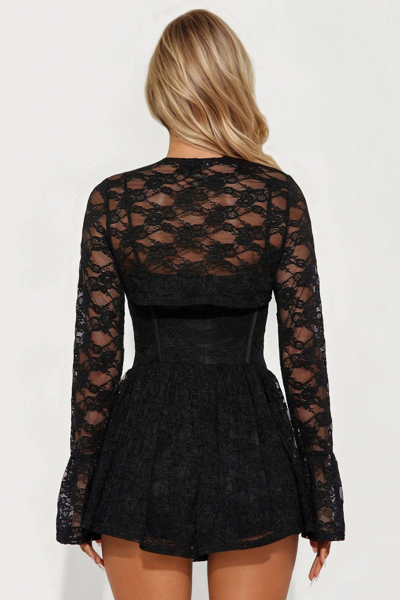 Escape The Night Lace Romper Set - Black Female Product Image