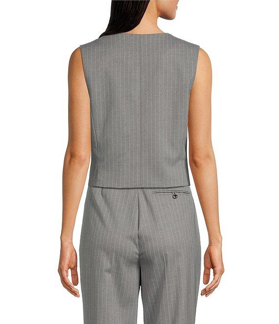 Calvin Klein Pinstripe V-Neck Notched Hem Button-Down Vest Product Image