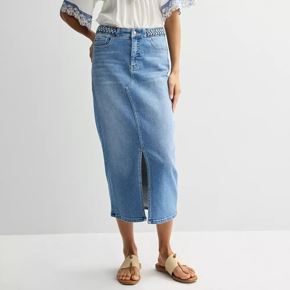 Women's Farmers Market Braided Band Denim Skirt, Size: 6, Medium Blue Product Image