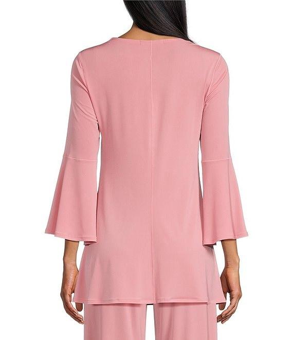 Eva Varro Knit Jersey Twist V-Neck 3/4 Bell Sleeve A-Line Flowy Tunic Product Image