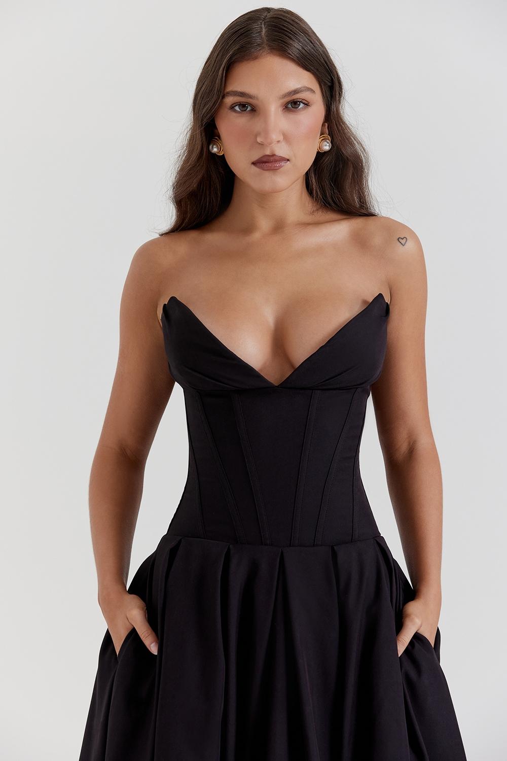 Lady  black strapless midi dress Product Image