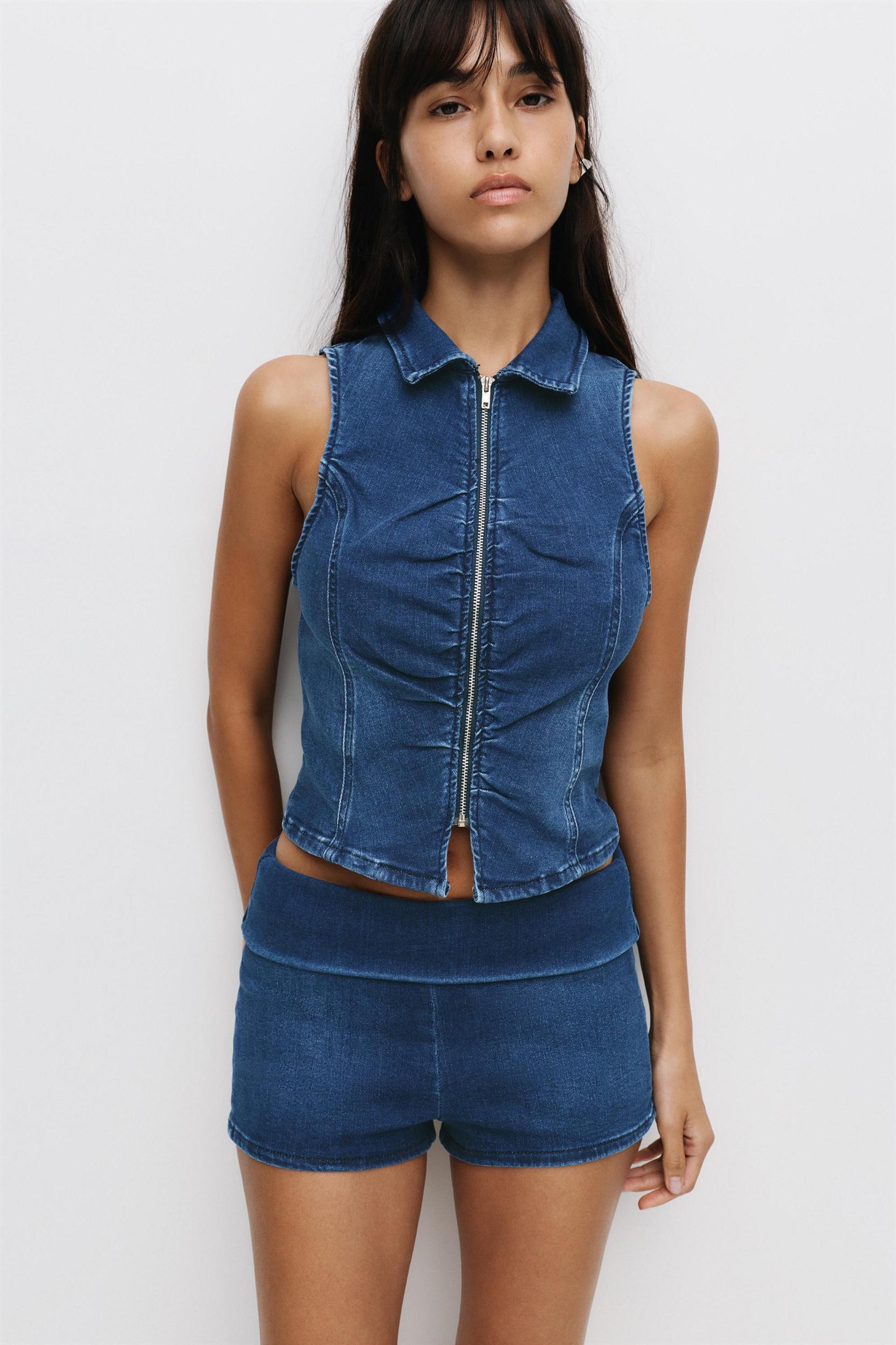 Zip-up denim top Product Image