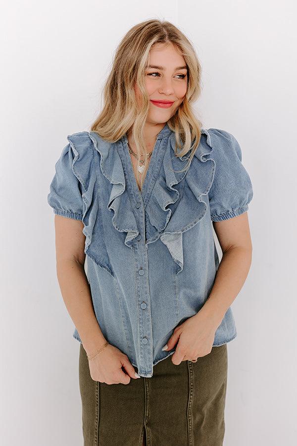 Sweetly Simple Denim Ruffle Top Product Image