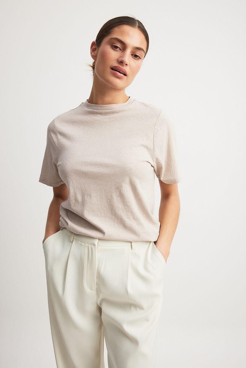 Linen Blend Round Neck T-shirt Product Image