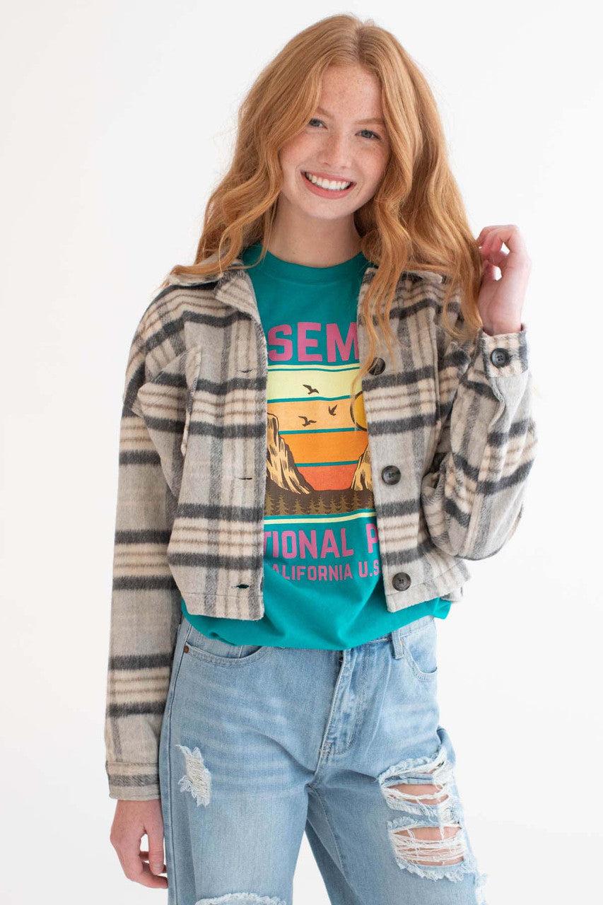 Grey Plaid Cropped Jacket Product Image