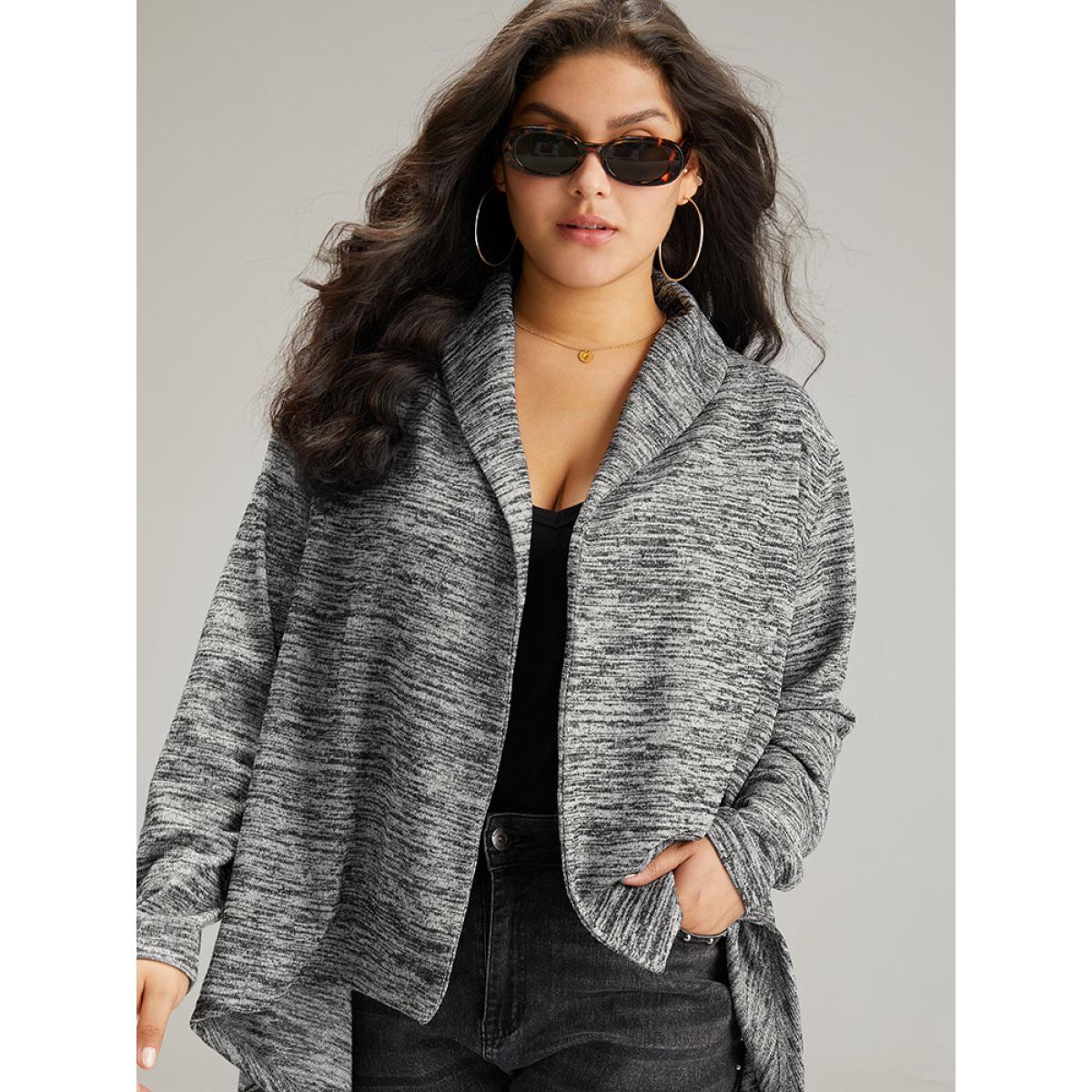 Plus Size Supersoft Essentials Solid Heather Asymmetrical Hem Kimono Women Gray Casual Texture Dailywear Kimonos BloomChic 30/6X Product Image