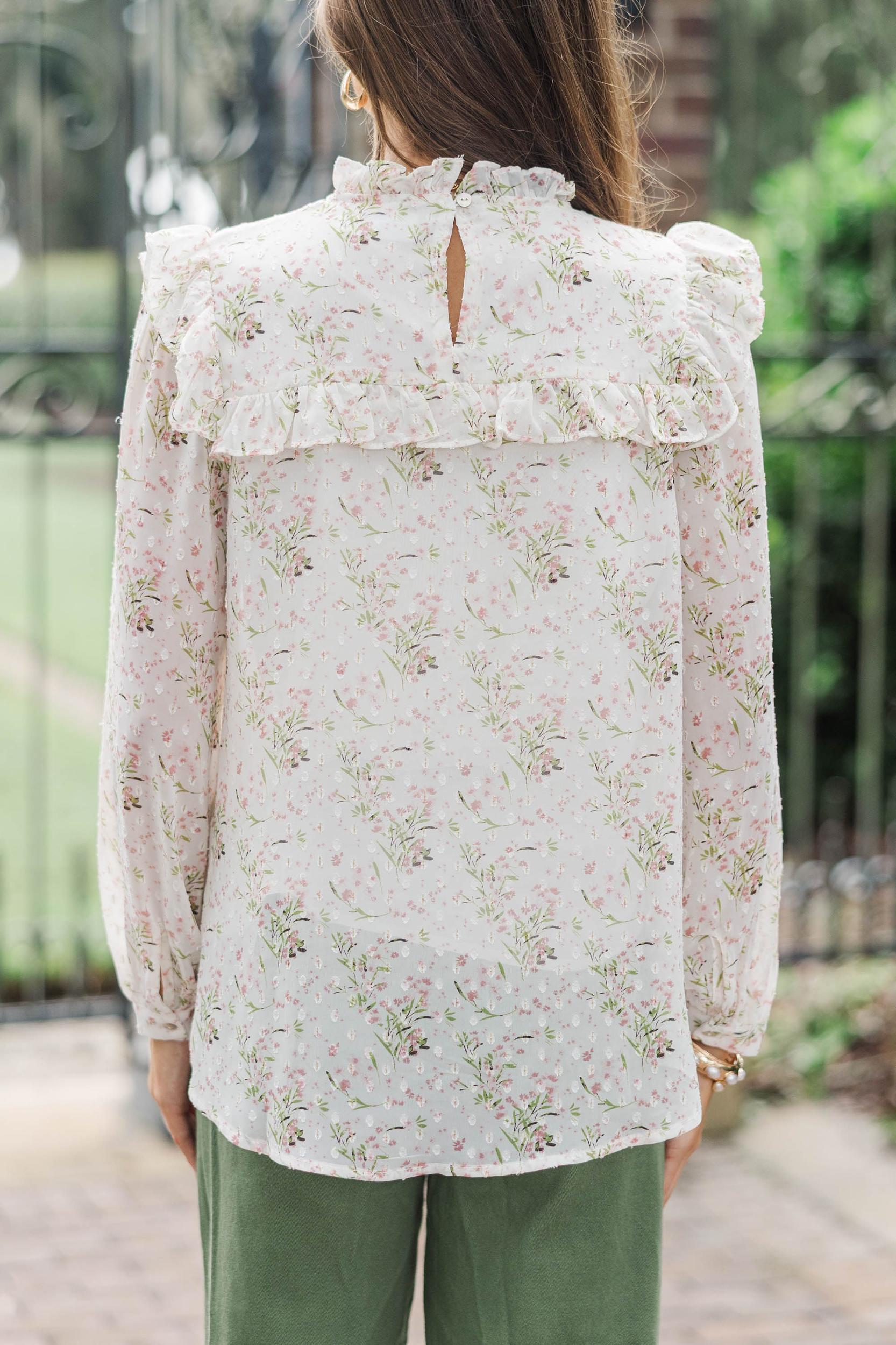 Romantic History Cream Ditsy Floral Ruffled Blouse Female Product Image