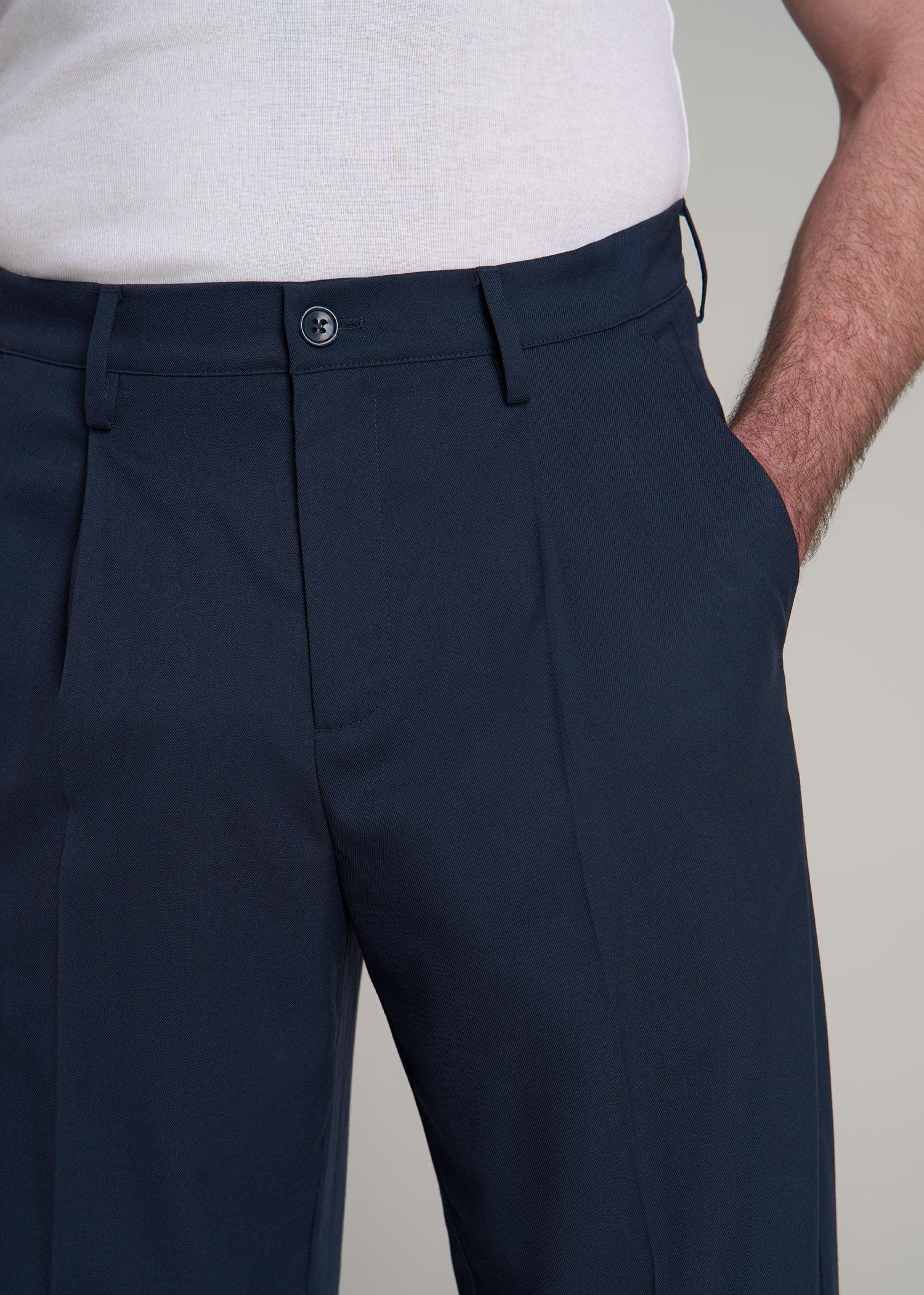 Relaxed Pleated Trousers for Tall Men in Black Male Product Image