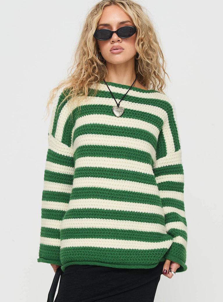 Brando Knit Sweater Green / Cream Stripe Product Image