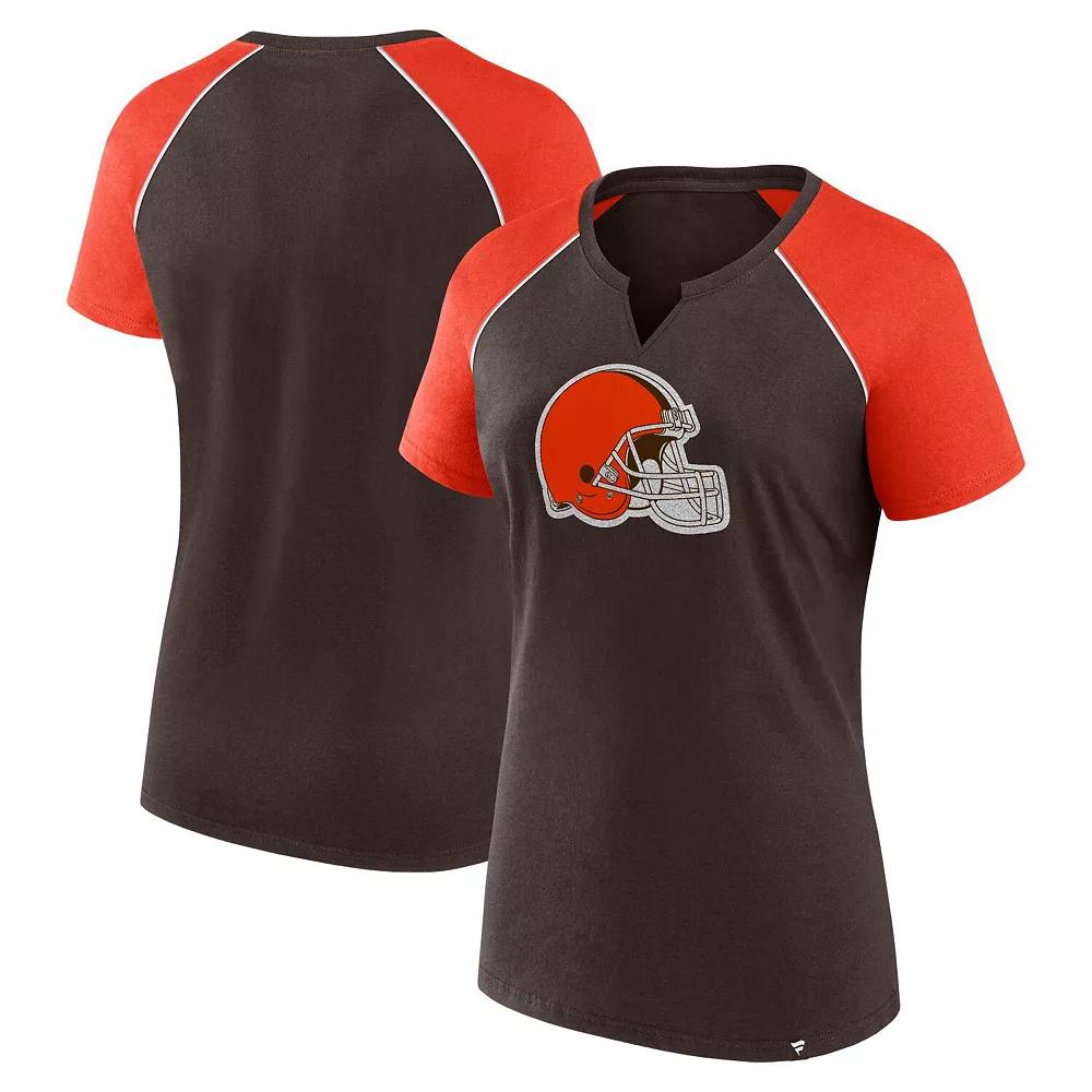 Women's Fanatics Brown/Orange Cleveland Browns Glittered Primary Raglan T-Shirt, Size: XS Product Image