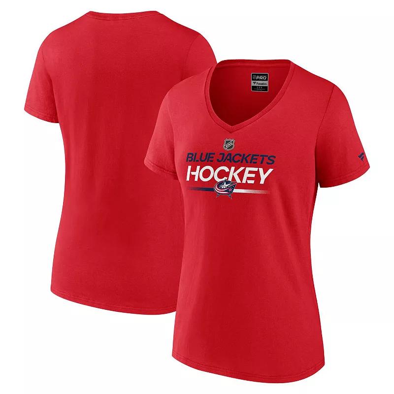 Women's Fanatics Red Columbus Blue Jackets Authentic Pro Primary V-Neck T-Shirt,  Product Image