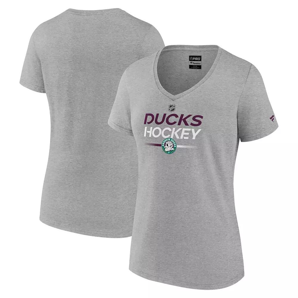 Women's Fanatics Branded Heather Gray Anaheim Ducks Authentic Pro Wordmark V-Neck T-Shirt,  Product Image