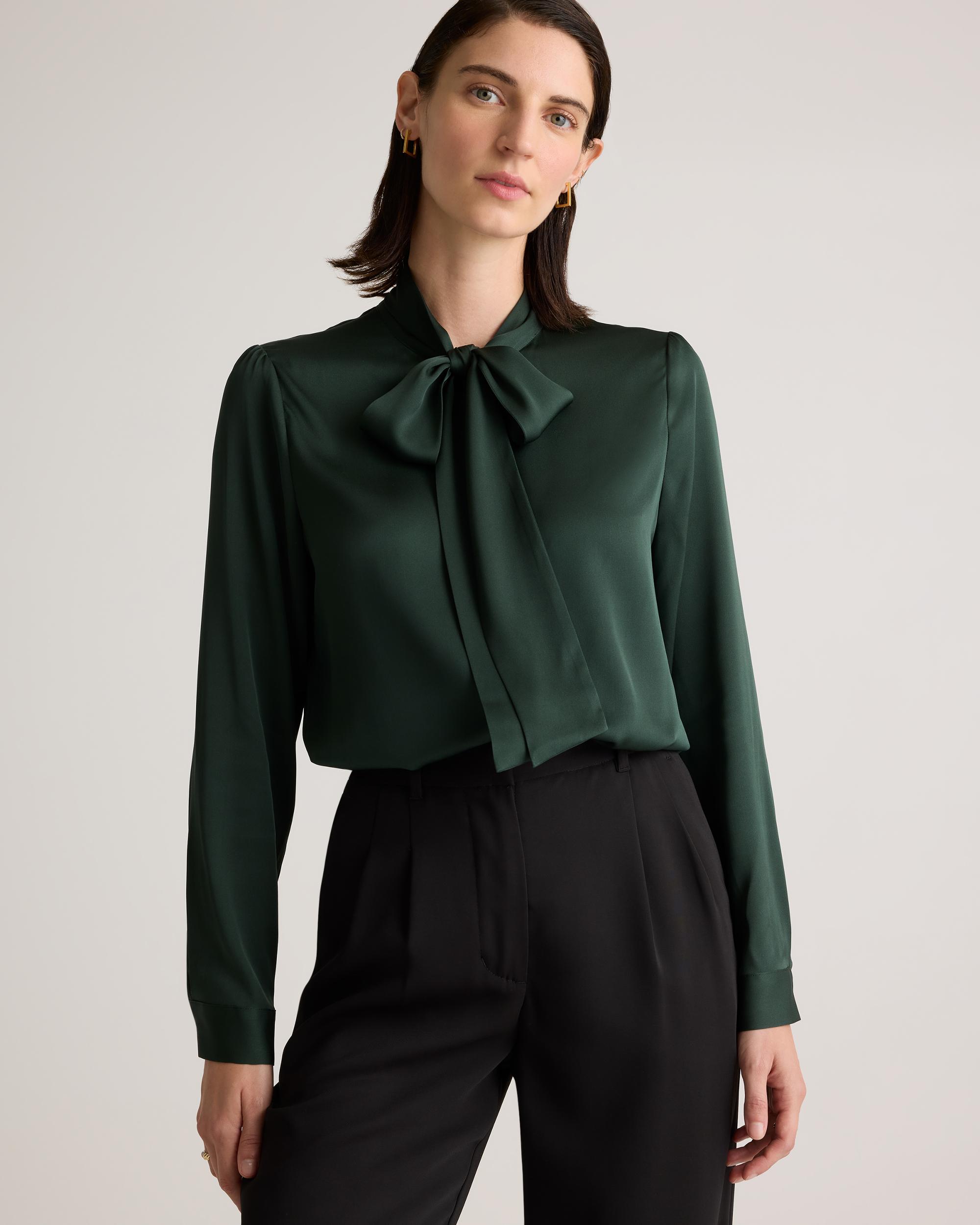 Quince | Women's Washable Stretch Silk Tie Neck Blouse Product Image