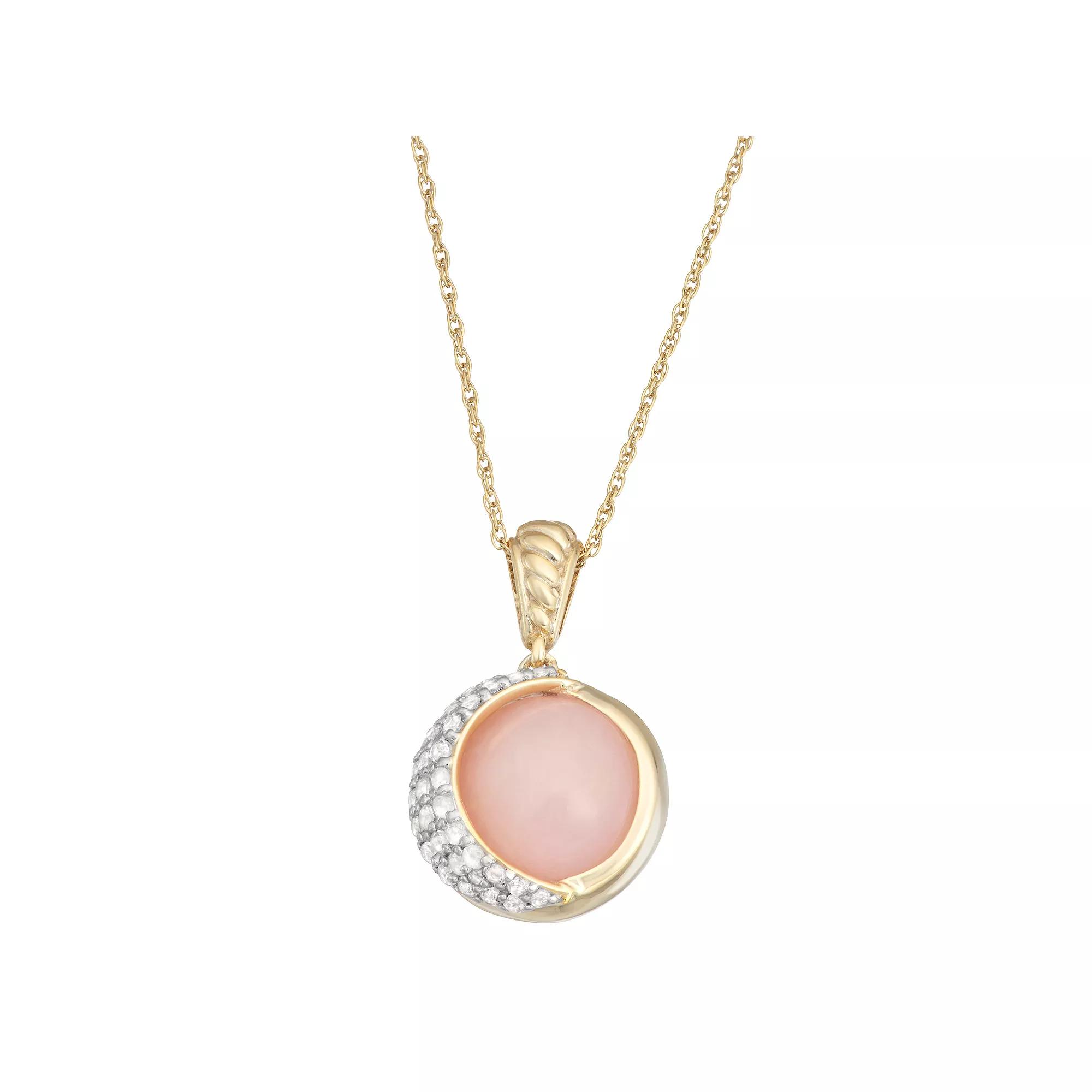 Jewelexcess Pink Opal & White Topaz 14k Gold Over Silver Pendant Necklace, Women's, Size: 18", 14k Gold Plated Product Image