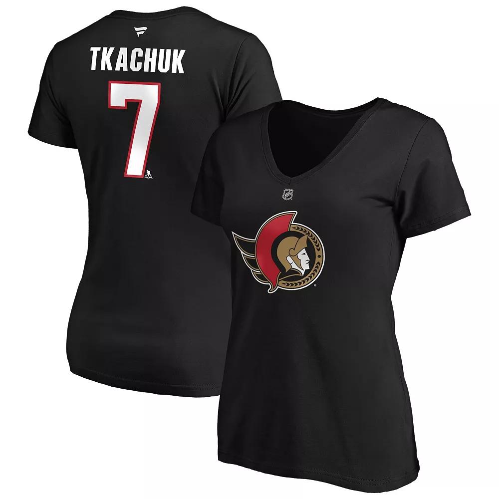 Women's Fanatics Branded Brady Tkachuk Black Ottawa Senators Authentic Stack Name & Number V-Neck T-Shirt,  Product Image