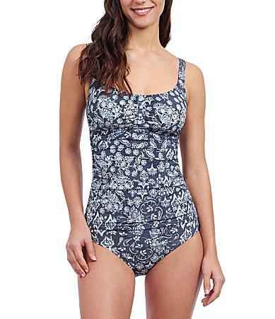 Profile by Gottex Flores Paisley Womens D-Cup Underwire Square Neck Tankini Swim Top Product Image